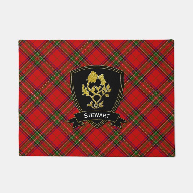 Gold Rose Thistle Tartan Plaid Doormat (Front)
