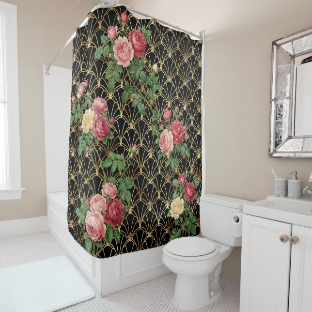 Gold Rose Trellis Shower Curtain (In Situ)
