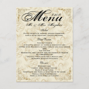 Gold Rose Wedding Dinner Menu Thank you Note Postcard