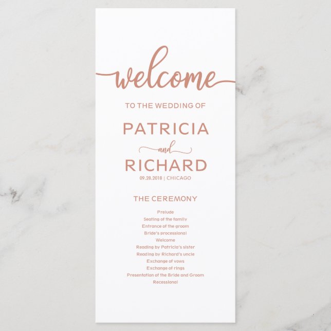 Gold Rose Wedding Order of Service Program (Front)