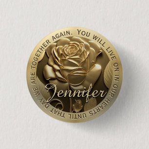 Gold Rose with Name Memorial 3 Cm Round Badge