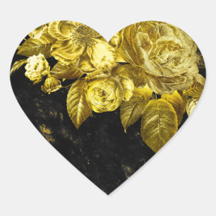 Gold roses and black marble heart sticker