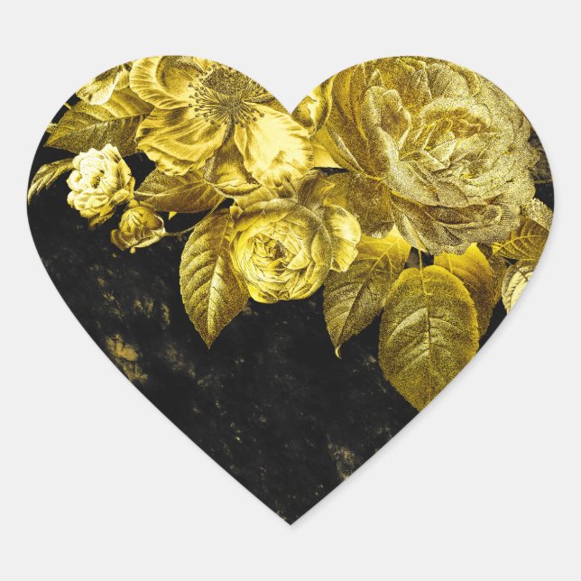 Gold roses and black marble heart sticker (Front)