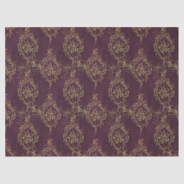 Gold Roses and Frames on Dark Red Decoupage Tissue Paper (Front)