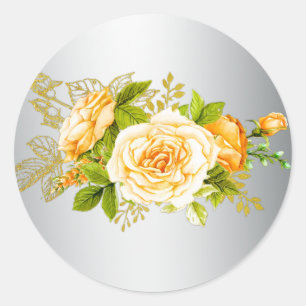 Gold Roses and Silver Wedding Classic Round Sticker