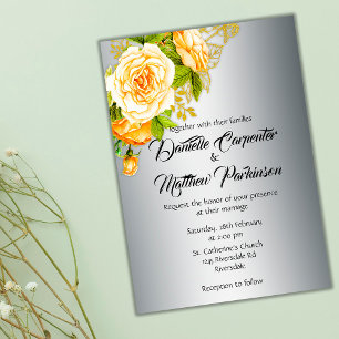 Gold Roses and Silver Wedding Invitation