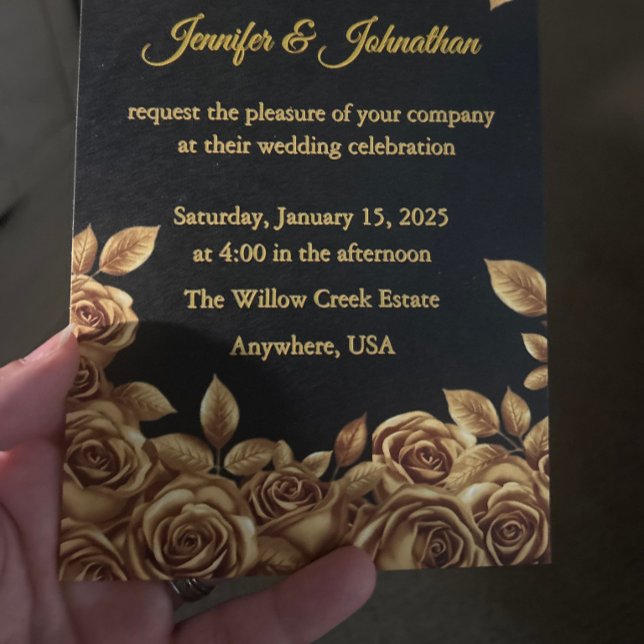 Gold Roses Custom Background Wedding Invitation (Creator Uploaded)