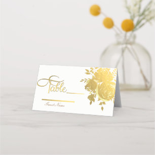 Gold Roses Faux Foil Elegant Modern Floral Table Place Card