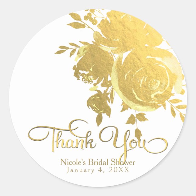 Gold Roses Faux Foil Elegant Modern Floral Wedding Classic Round Sticker (Front)