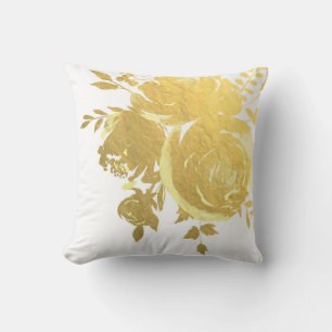 Gold Roses Faux Foil Elegant Modern Floral Wedding Cushion