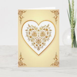 Gold Roses Heart Love Card