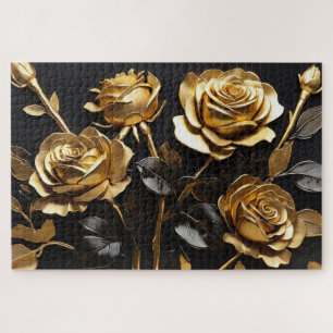 Gold Roses Modern Acrylic Jigsaw Puzzle