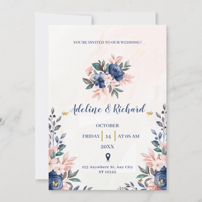 Gold Roses Modern Wedding Invitation (Front)