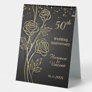 Gold Roses on Black 50th Wedding Anniversary