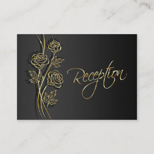 Gold roses on black Wedding Reception Enclosure Card