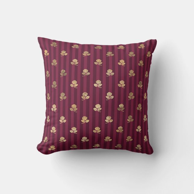 Gold Roses on Burgundy Cushion (Front)