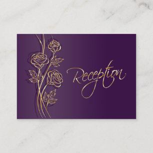 Gold roses on purple Wedding Reception Enclosure Card