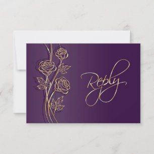 Gold roses on purple Wedding RSVP