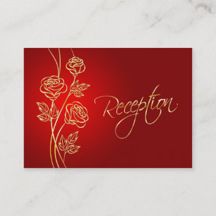 Gold roses on red Wedding Reception Enclosure Card