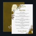 Gold Roses Rustic Boho Floral Elegant Wedding Menu<br><div class="desc">This beautiful wedding menu features a rustic boho chic floral design with script calligraphy lettering and hand painted watercolor roses in shades of yellow and gold. The text is completely customisable with space for the couple's name & wedding date. Elegant, stylish, and chic, this card is a great way to...</div>