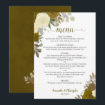 Gold Roses Rustic Boho Floral Elegant Wedding Menu<br><div class="desc">This beautiful wedding menu features a rustic boho chic floral design with script calligraphy lettering and hand painted watercolor roses in shades of yellow and gold. The text is completely customisable with space for the couple's name & wedding date. Elegant, stylish, and chic, this card is a great way to...</div>