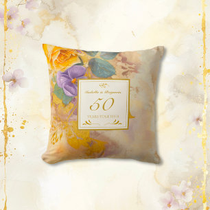 Gold Roses Violets 50th Wedding Anniversary Cushion