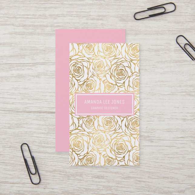 Gold Roses with Pink Business Card (Front/Back In Situ)