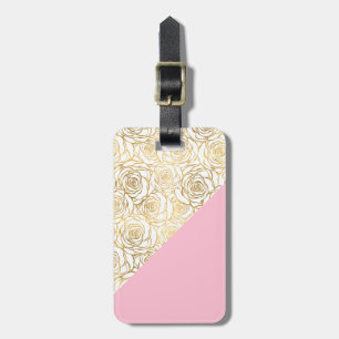 Gold Roses with Pink Luggage Tag