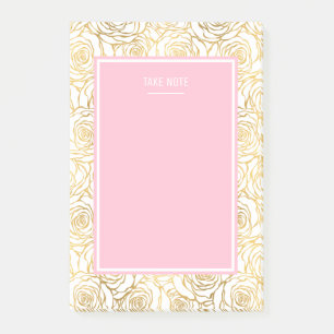 Gold Roses with Pink Post-it Notes