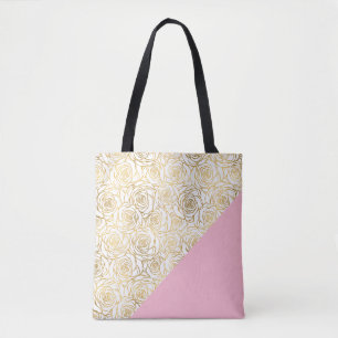 Gold Roses with Pink Tote Bag