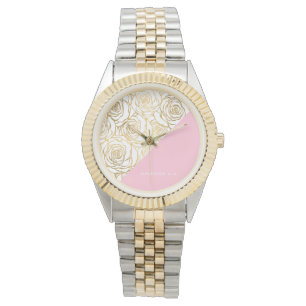 Gold Roses with Pink Watch