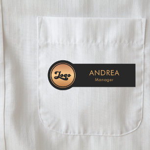 Gold Round Circle Logo Professional Name & Title Name Tag