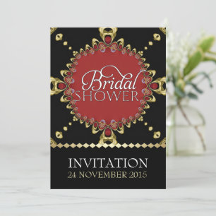 Gold Royal Black Red Bridal Shower Invitations