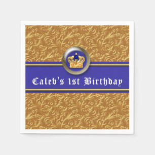Gold & Royal Blue Crown Birthday Party Cusom Napkin