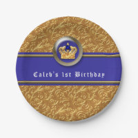 Gold & Royal Blue Crown Birthday Party Custom