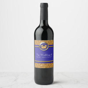 Gold & Royal Blue Crown Elegant Custom Wine Labels