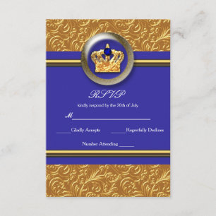 Gold & Royal Blue Crown Elegant Event RSVP Card