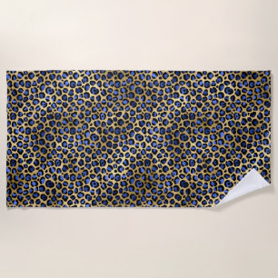 Gold & Royal Blue Glam Leopard Spots Print Beach Towel