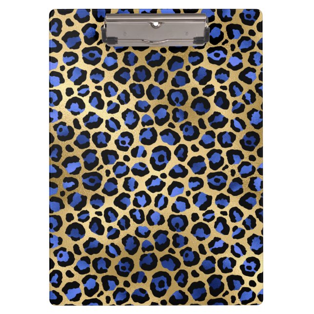 Gold & Royal Blue Glam Leopard Spots Print Clipboard (Front)