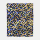 Gold & Royal Blue Glam Leopard Spots Print Fleece Blanket (Front)