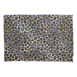 Gold & Royal Blue Glam Leopard Spots Print Pillowcase