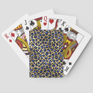 Gold & Royal Blue Glam Leopard Spots Print Playing Cards
