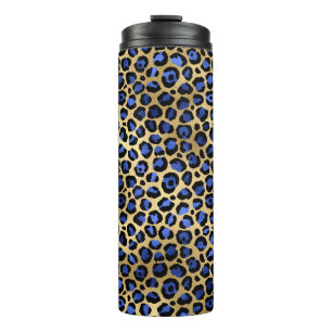 Gold & Royal Blue Glam Leopard Spots Print Thermal Tumbler