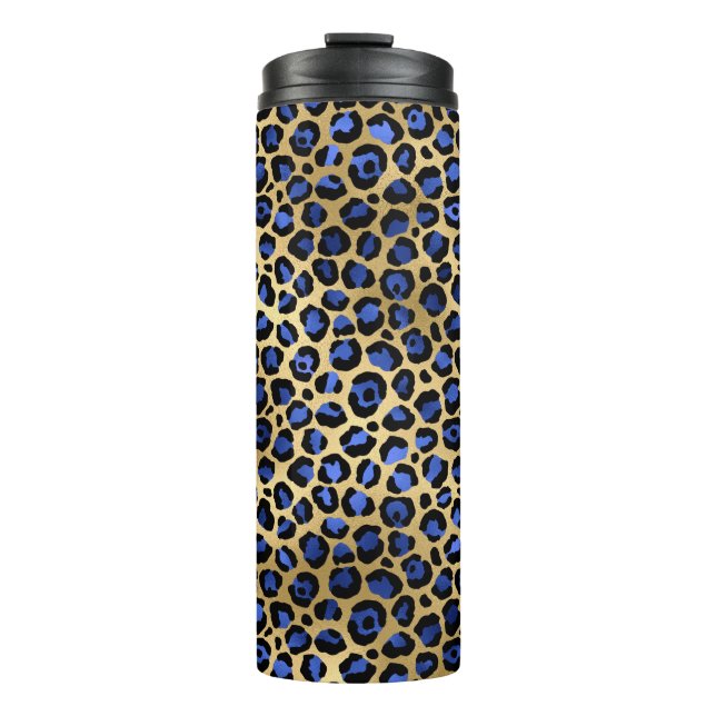 Gold & Royal Blue Glam Leopard Spots Print Thermal Tumbler (Front)