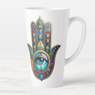 Gold Royal Blue Hamsa w/ Turquoise Third Eye Latte Mug
