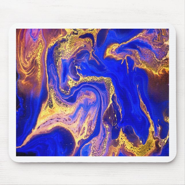 gold, royal blue,marble,natural,swirl,stone,modern mouse pad (Front)