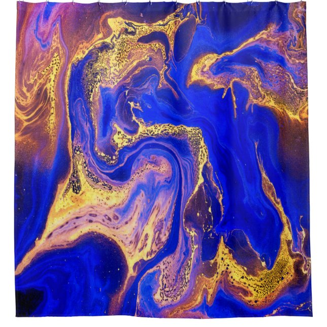 gold, royal blue,marble,natural,swirl,stone,modern shower curtain (Front)