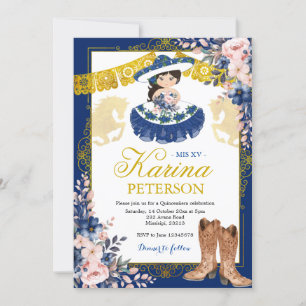 Gold Royal Blue Mis Quince Mexican Mis XV Invitation