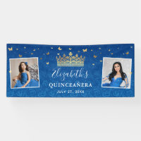 Gold Royal Blue Roses 2 Photo Birthday Quinceanera