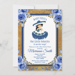 Gold Royal Blue Roses Mexican Fiesta Baby Shower  Invitation